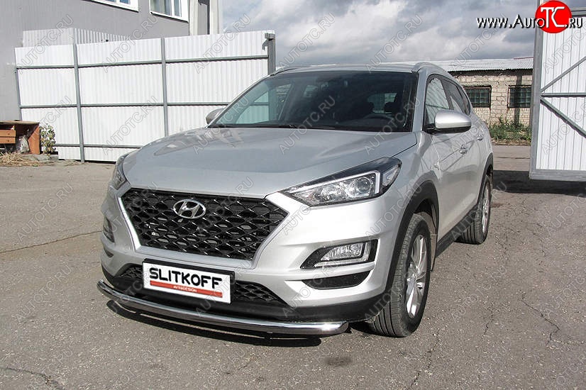 14 449 р. Защита переднего бампера Slitkoff (d57 мм)  Hyundai Tucson  TL (2018-2021) рестайлинг (Нержавейка, Полированная)  с доставкой в г. Санкт‑Петербург