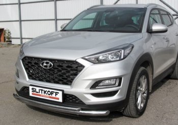 13 199 р. Защита переднего бампера Turbo Slitkoff (двойная, d57/42 мм)  Hyundai Tucson  TL (2018-2021) рестайлинг (Нержавейка, Полированная)  с доставкой в г. Санкт‑Петербург. Увеличить фотографию 1