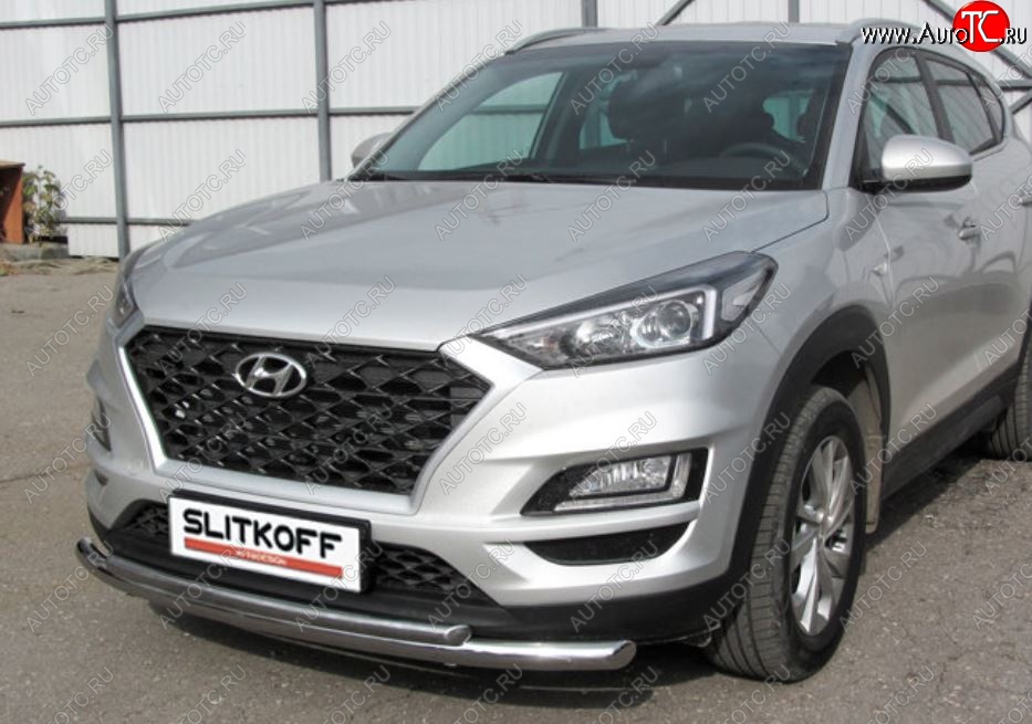 13 199 р. Защита переднего бампера Turbo Slitkoff (двойная, d57/42 мм)  Hyundai Tucson  TL (2018-2021) рестайлинг (Нержавейка, Полированная)  с доставкой в г. Санкт‑Петербург