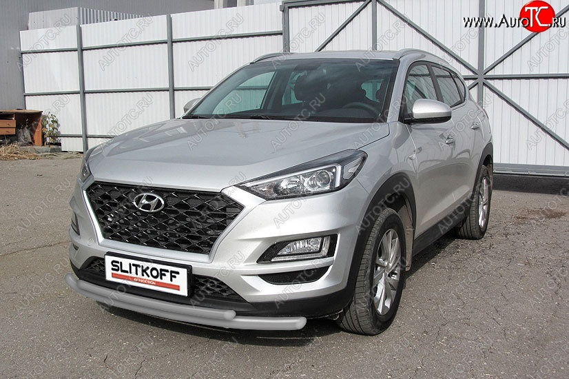 9 199 р. Защита переднего бампера Turbo Slitkoff (двойная, d57/42 мм)  Hyundai Tucson  3 TL (2018-2021) (Сталь с полимерным покрытием. Цвет: серебристый)  с доставкой в г. Санкт‑Петербург