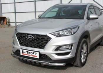 Защита переднего бампера Turbo Slitkoff (двойная, c декор.элементами, d57/42 мм) Hyundai Tucson 3 TL рестайлинг (2018-2021)  (Нержавейка)