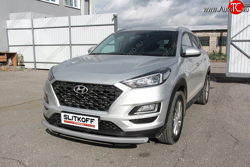 8 749 р. Защита переднего бампера Turbo Slitkoff (d57 мм)  Hyundai Tucson  TL (2018-2021) рестайлинг (Сталь с полимерным покрытием. Цвет: серебристый)  с доставкой в г. Санкт‑Петербург