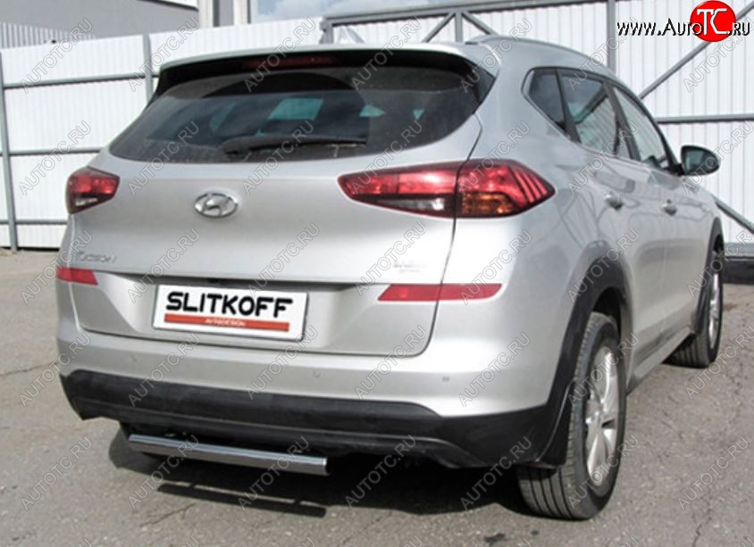 6 949 р. Защита заднего бампера Slitkoff (Turbo, короткая, d57)  Hyundai Tucson  3 TL (2018-2021) рестайлинг (Нержавейка, Полированная)  с доставкой в г. Санкт‑Петербург