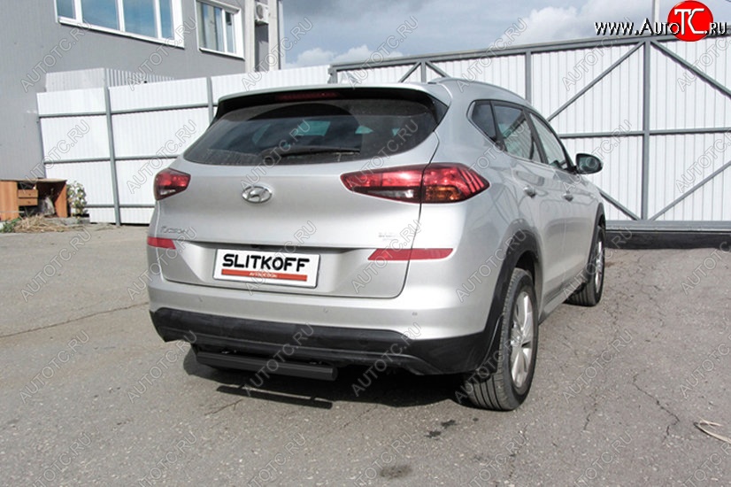 4 849 р. Защита заднего бампера Slitkoff (Turbo, короткая, d57)  Hyundai Tucson  3 TL (2018-2021) рестайлинг (Сталь с полимерным покрытием. Цвет: чёрный)  с доставкой в г. Санкт‑Петербург