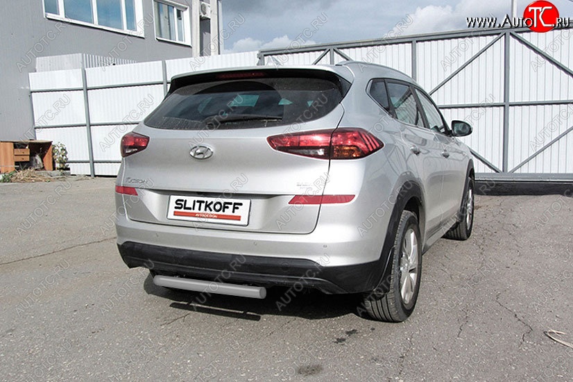 4 849 р. Защита заднего бампера Slitkoff (Turbo, короткая, d57)  Hyundai Tucson  3 TL (2018-2021) рестайлинг (Сталь с полимерным покрытием. Цвет: серебристый)  с доставкой в г. Санкт‑Петербург