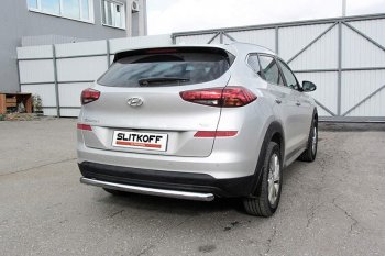 9 999 р. Защита заднего бампера Slitkoff (длинная, d57)  Hyundai Tucson  TL (2018-2021) рестайлинг (Нержавейка, Полированная)  с доставкой в г. Санкт‑Петербург. Увеличить фотографию 1