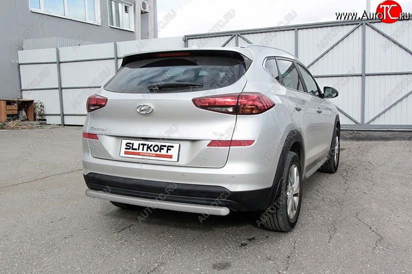 6 999 р. Защита заднего бампера Slitkoff (d57 мм)  Hyundai Tucson  TL (2018-2021) рестайлинг (Сталь с полимерным покрытием. Цвет: серебристый)  с доставкой в г. Санкт‑Петербург