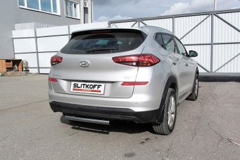 6 949 р. Защита заднего бампера Slitkoff (d57 мм)  Hyundai Tucson  TL (2018-2021) рестайлинг (Нержавейка, Полированная)  с доставкой в г. Санкт‑Петербург. Увеличить фотографию 1