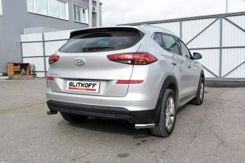 6 399 р. Защита заднего бампера Slitkoff (уголки, d57)  Hyundai Tucson  3 TL (2018-2021) рестайлинг (Нержавейка, Полированная)  с доставкой в г. Санкт‑Петербург. Увеличить фотографию 1