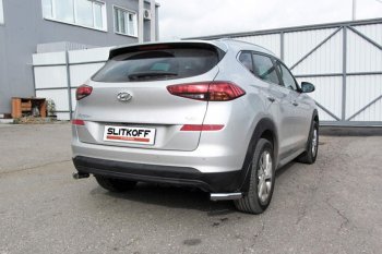 6 399 р. Защита заднего бампера Slitkoff (Turbo, уголки, d57)  Hyundai Tucson  3 TL (2018-2021) рестайлинг (Нержавейка, Полированная)  с доставкой в г. Санкт‑Петербург. Увеличить фотографию 1