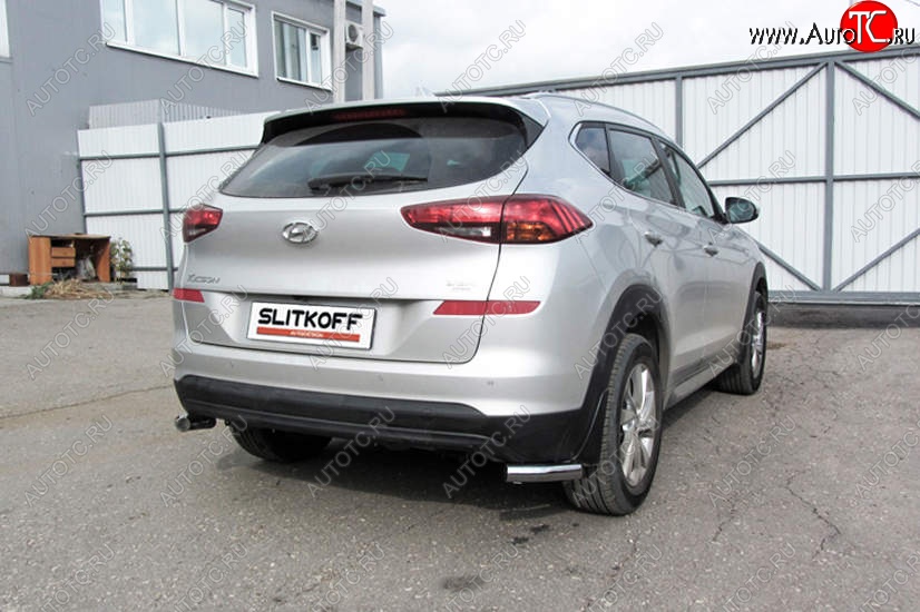 6 399 р. Защита заднего бампера Slitkoff (Turbo, уголки, d57)  Hyundai Tucson  3 TL (2018-2021) рестайлинг (Нержавейка, Полированная)  с доставкой в г. Санкт‑Петербург