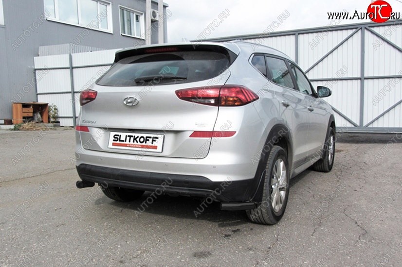 4 399 р. Защита заднего бампера Slitkoff (Turbo, уголки, d57)  Hyundai Tucson  3 TL (2018-2021) рестайлинг (Сталь с полимерным покрытием. Цвет: чёрный)  с доставкой в г. Санкт‑Петербург