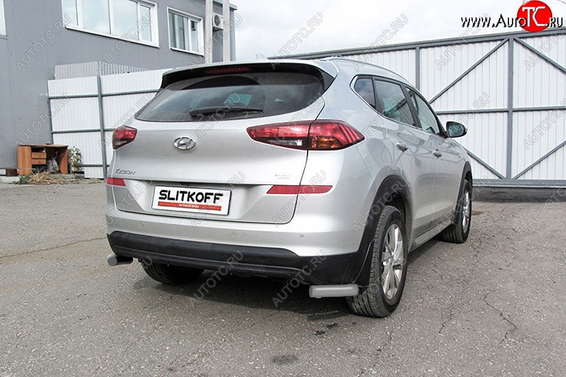 4 399 р. Защита заднего бампера Slitkoff (Turbo, уголки, d57)  Hyundai Tucson  3 TL (2018-2021) рестайлинг (Сталь с полимерным покрытием. Цвет: серебристый)  с доставкой в г. Санкт‑Петербург