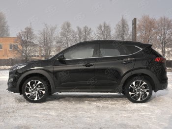 25 849 р. Порожки для ног SLITKOFF (Ø42 мм) Hyundai Tucson TL рестайлинг (2018-2021) (Лист алюминиевый, труба - сталь окрашенная в черный цвет)  с доставкой в г. Санкт‑Петербург. Увеличить фотографию 2