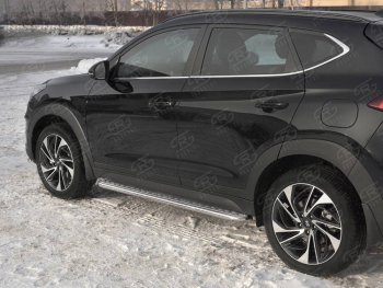 25 849 р. Порожки для ног SLITKOFF (Ø42 мм) Hyundai Tucson TL рестайлинг (2018-2021) (Лист алюминиевый, труба - сталь окрашенная в черный цвет)  с доставкой в г. Санкт‑Петербург. Увеличить фотографию 3