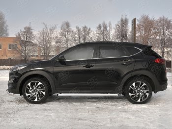 16 299 р. Защита порогов Russtal (Ø63 мм, нержавейка) Russtal Hyundai Tucson TL рестайлинг (2018-2021) (С пластиковыми заглушками на торцах)  с доставкой в г. Санкт‑Петербург. Увеличить фотографию 1