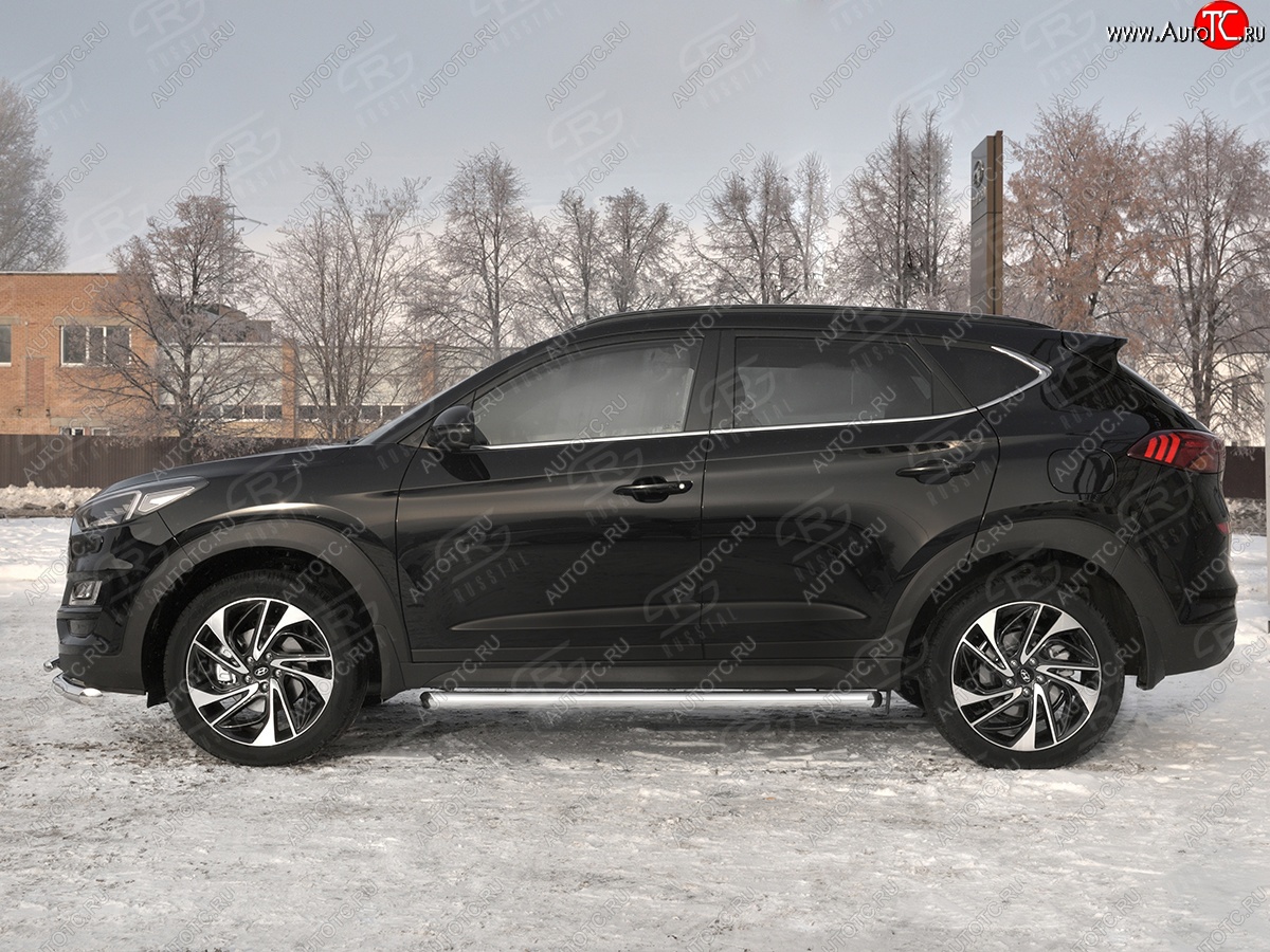 16 299 р. Защита порогов Russtal (Ø63 мм, нержавейка) Russtal  Hyundai Tucson  TL (2018-2021) рестайлинг (С пластиковыми заглушками на торцах)  с доставкой в г. Санкт‑Петербург