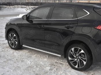 21 749 р. Защита порогов (Ø75x42 мм с проступью, нержавейка) Russtal Hyundai Tucson TL рестайлинг (2018-2021)  с доставкой в г. Санкт‑Петербург. Увеличить фотографию 1