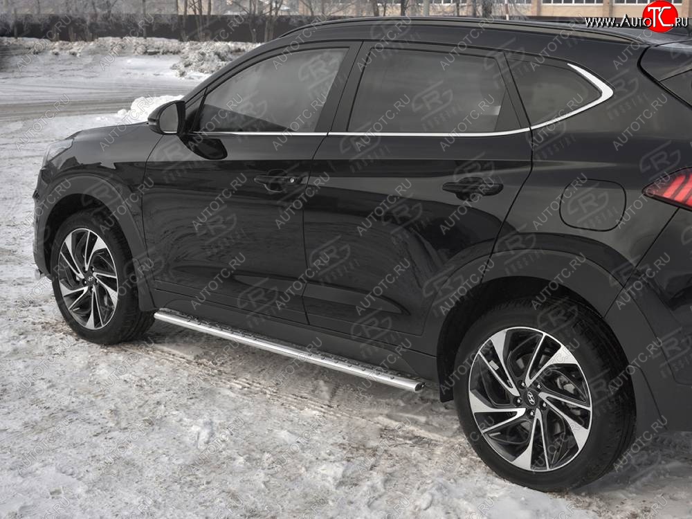 21 749 р. Защита порогов (Ø75x42 мм с проступью, нержавейка) Russtal Hyundai Tucson TL рестайлинг (2018-2021)  с доставкой в г. Санкт‑Петербург