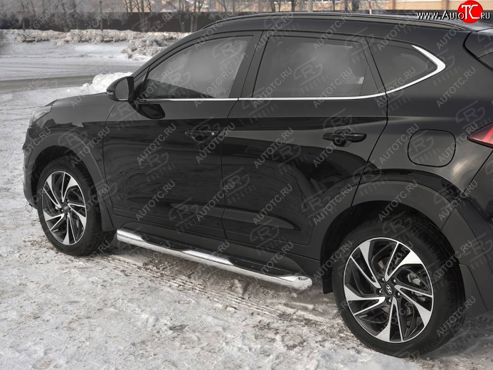 24 549 р. Защита порогов (Ø76 мм с проступью, нержавейка) SLITKOFF  Hyundai Tucson  TL (2018-2021) рестайлинг (Металлические торцы под 45°)  с доставкой в г. Санкт‑Петербург