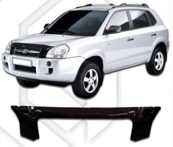 1 509 р. Дефлектор капота CA-Plastic Hyundai Tucson JM (2004-2010) (Classic черный, Без надписи)  с доставкой в г. Санкт‑Петербург. Увеличить фотографию 1