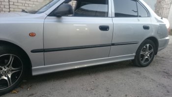 4 099 р. Пороги накладки Style  Hyundai Accent  седан ТагАЗ (2001-2012) (Неокрашенные)  с доставкой в г. Санкт‑Петербург. Увеличить фотографию 12