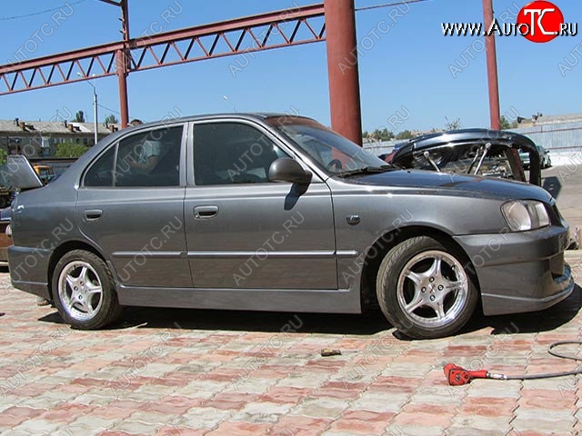 4 849 р. Пороги накладки Racer Hyundai Accent седан ТагАЗ (2001-2012) (Неокрашенные)  с доставкой в г. Санкт‑Петербург