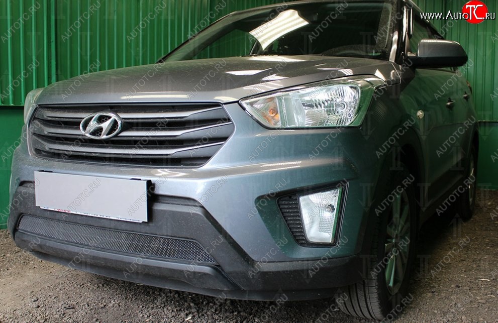 1 469 р. Защитная сетка на бампер Russtal (черная)  Hyundai Creta  GS (2015-2021) дорестайлинг, рестайлинг  с доставкой в г. Санкт‑Петербург