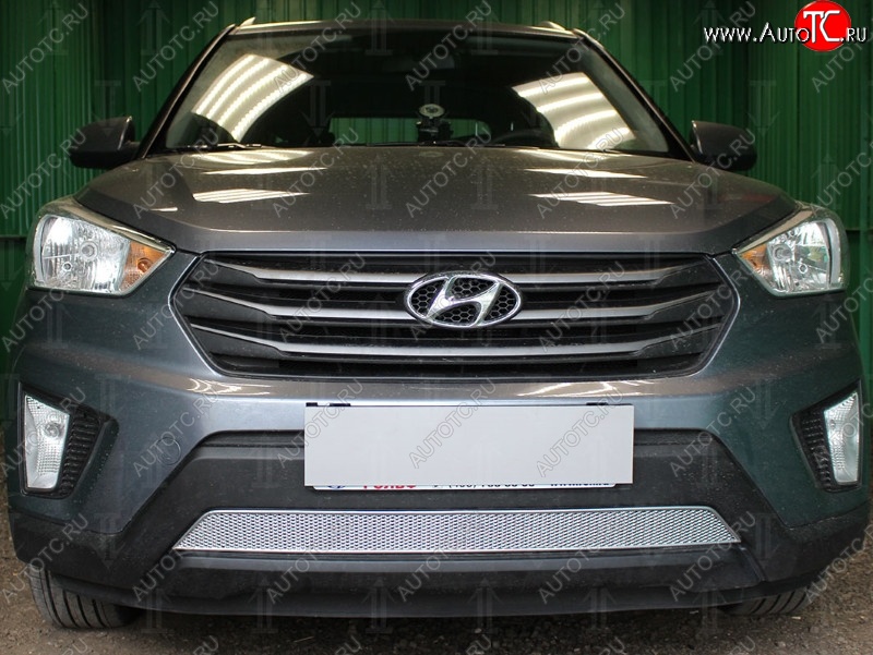 1 539 р. Защитная сетка на бампер Russtal (хром) Hyundai Creta GS дорестайлинг (2015-2019)  с доставкой в г. Санкт‑Петербург