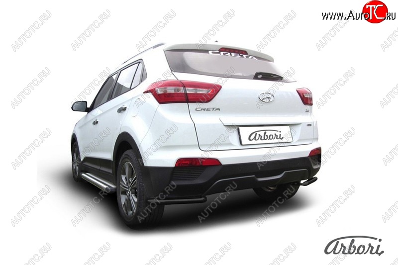 1 099 р. Защита заднего бампера Arbori (уголки, черная, 1 труба d42 mm). Hyundai Creta GS дорестайлинг (2015-2019)  с доставкой в г. Санкт‑Петербург