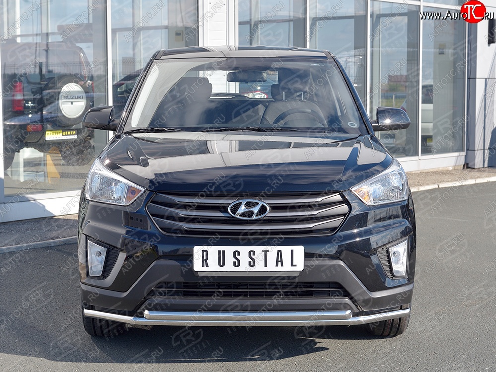 18 999 р. Защита переднего бампера (2 трубыØ42 мм, нержавейка) SLITKOFF Hyundai Creta GS дорестайлинг (2015-2019)  с доставкой в г. Санкт‑Петербург