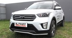 9 999 р. Защита переднего бампера из изогнутой трубы диаметром 42 мм Slitkoff Hyundai Creta GS дорестайлинг (2015-2019) (Нержавейка, Полированная)  с доставкой в г. Санкт‑Петербург. Увеличить фотографию 1