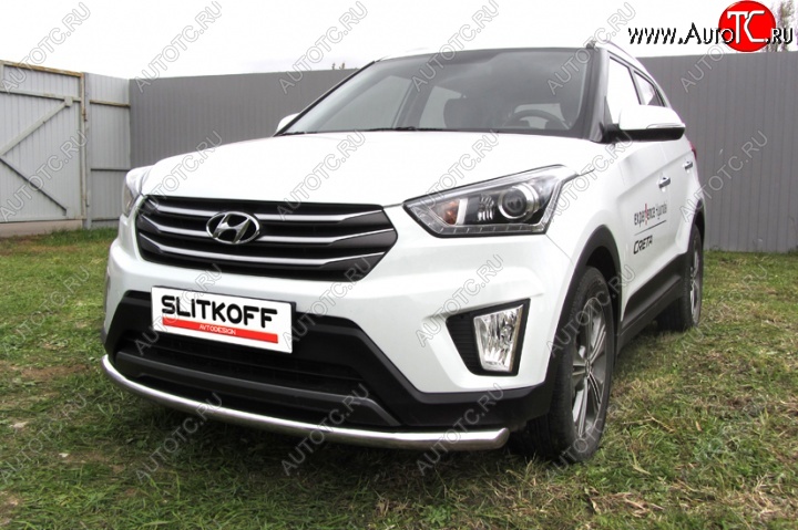 10 199 р. Одинарная защита переднего бампера диаметром 57 мм Slitkoff  Hyundai Creta  GS (2015-2021) (Нержавейка, Полированная)  с доставкой в г. Санкт‑Петербург