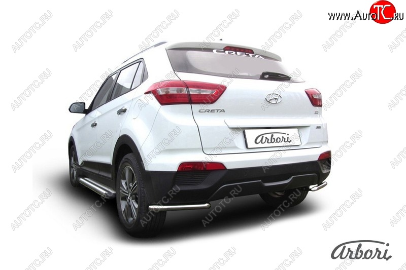 2 459 р. Защита заднего бампера Arbori (уголки, нержавейка, 1 труба d42 mm). Hyundai Creta GS дорестайлинг (2015-2019)  с доставкой в г. Санкт‑Петербург