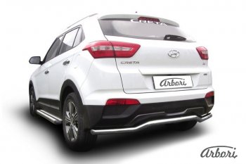 5 199 р. Защита заднего бампера Arbori (скоба, нержавейка, 1 труба d57 mm). Hyundai Creta GS дорестайлинг (2015-2019)  с доставкой в г. Санкт‑Петербург. Увеличить фотографию 1