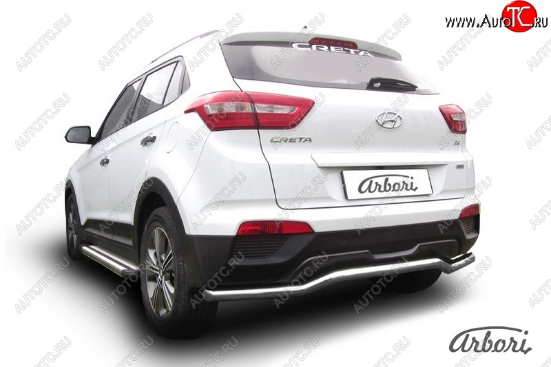 5 199 р. Защита заднего бампера Arbori (скоба, нержавейка, 1 труба d57 mm). Hyundai Creta GS дорестайлинг (2015-2019)  с доставкой в г. Санкт‑Петербург