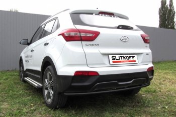 6 399 р. Защита заднего бампера из трубы d42 Slitkoff (радиусная)  Hyundai Creta  GS (2015-2021) дорестайлинг, рестайлинг (Цвет: серебристый)  с доставкой в г. Санкт‑Петербург. Увеличить фотографию 1