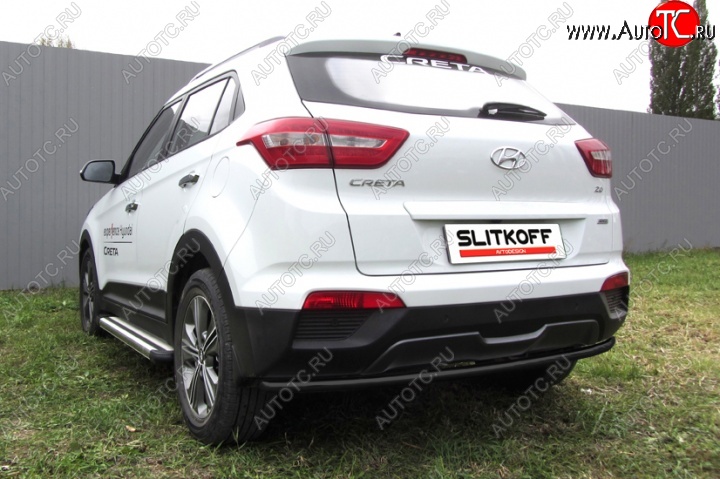 6 399 р. Защита заднего бампера из трубы d42 Slitkoff (радиусная)  Hyundai Creta  GS (2015-2021) дорестайлинг, рестайлинг (Цвет: серебристый)  с доставкой в г. Санкт‑Петербург