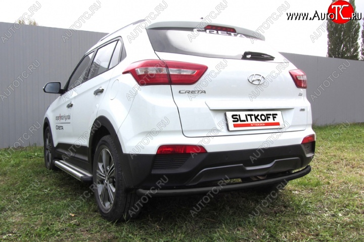 6 199 р. Защита заднего бампера из трубы d57 Slitkoff (радиусная) Hyundai Creta GS дорестайлинг (2015-2019) (Цвет: серебристый)  с доставкой в г. Санкт‑Петербург