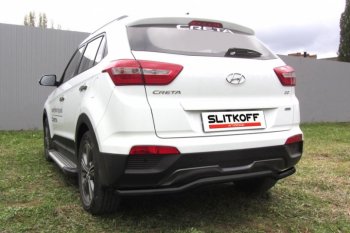 7 699 р. Защита заднего бампера из трубы d57 Slitkoff (сталь, скоба) Hyundai Creta GS дорестайлинг (2015-2019) (Цвет: серебристый)  с доставкой в г. Санкт‑Петербург. Увеличить фотографию 1