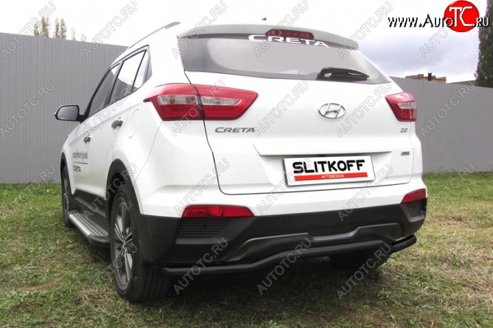 7 699 р. Защита заднего бампера из трубы d57 Slitkoff (сталь, скоба)  Hyundai Creta  GS (2015-2021) дорестайлинг, рестайлинг (Цвет: серебристый)  с доставкой в г. Санкт‑Петербург