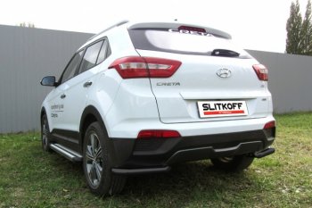 5 899 р. Защита заднего бампера из уголков d57 Slitkoff  Hyundai Creta  GS (2015-2021) дорестайлинг, рестайлинг (Цвет: серебристый)  с доставкой в г. Санкт‑Петербург. Увеличить фотографию 1