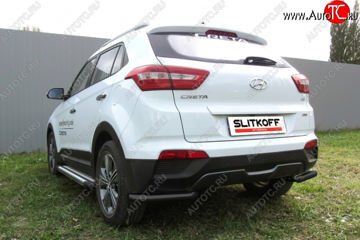 5 899 р. Защита заднего бампера из уголков d57 Slitkoff  Hyundai Creta  GS (2015-2021) дорестайлинг, рестайлинг (Цвет: серебристый)  с доставкой в г. Санкт‑Петербург