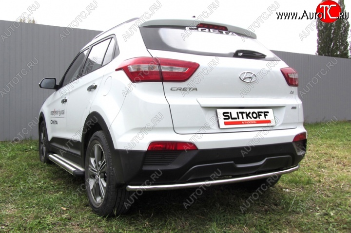 7 799 р. Защита заднего бампера из трубы диаметром 42 мм Slitkoff Hyundai Creta GS дорестайлинг (2015-2019) (Нержавейка, Полированная)  с доставкой в г. Санкт‑Петербург