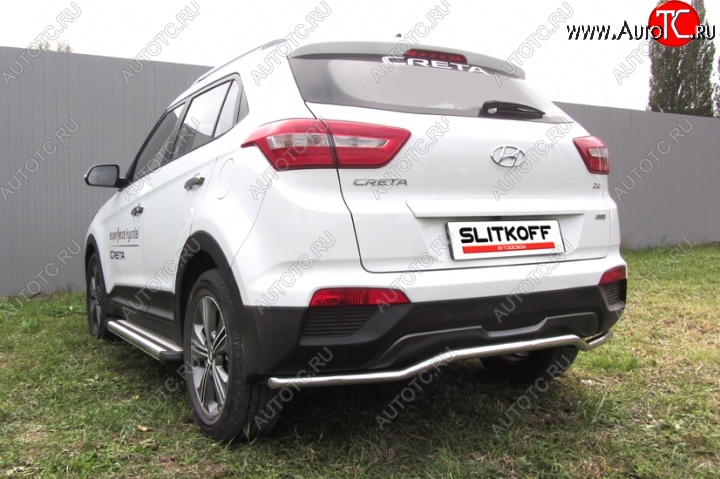 9 599 р. Защита заднего бампера из изогнутой трубы диаметром 42 мм Slitkoff Hyundai Creta GS дорестайлинг (2015-2019) (Нержавейка, Полированная)  с доставкой в г. Санкт‑Петербург