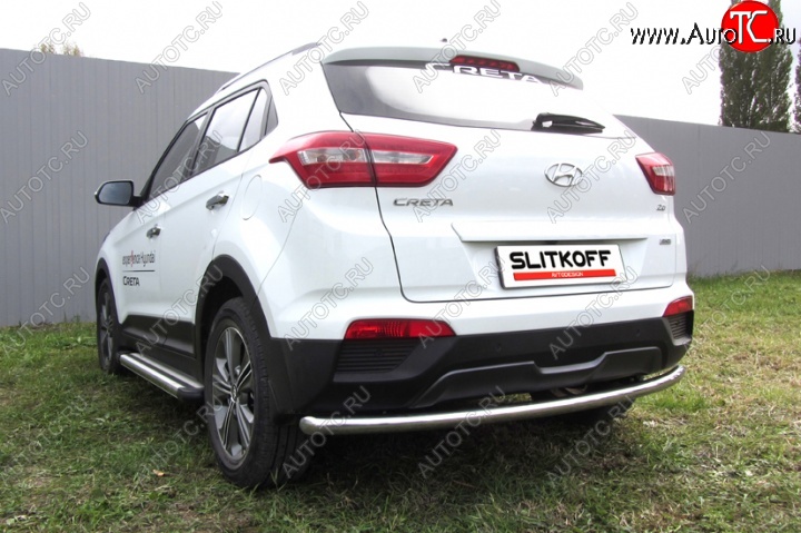 8 899 р. Защита заднего бампера из трубы диаметром 57 мм Slitkoff  Hyundai Creta  GS (2015-2021) дорестайлинг, рестайлинг (Нержавейка, Полированная)  с доставкой в г. Санкт‑Петербург