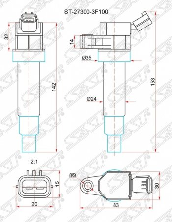 829 р. Катушка зажигания SAT  Hyundai Equus (2009-2016), Hyundai Genesis ( BH,  DH) (2008-2017), Hyundai IX35  LM (2009-2018), KIA Cerato ( 2 TD,  3 YD) (2008-2016), KIA Optima  3 TF (2010-2016)  с доставкой в г. Санкт‑Петербург. Увеличить фотографию 1