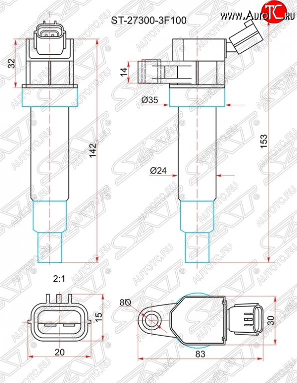 829 р. Катушка зажигания SAT  Hyundai Equus (2009-2016), Hyundai Genesis ( BH,  DH) (2008-2017), Hyundai IX35  LM (2009-2018), KIA Cerato ( 2 TD,  3 YD) (2008-2016), KIA Optima  3 TF (2010-2016)  с доставкой в г. Санкт‑Петербург