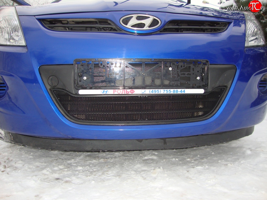 1 469 р. Сетка на бампер Russtal (черная)  Hyundai i20  1 PB (2008-2012)  с доставкой в г. Санкт‑Петербург