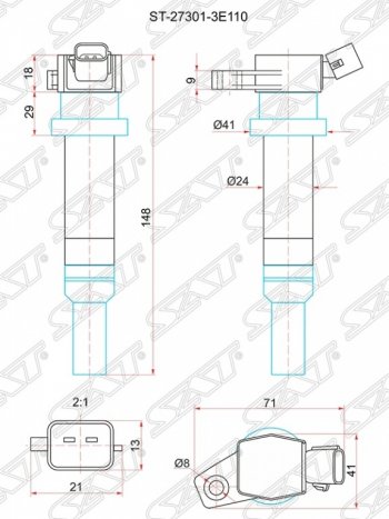 759 р. Катушка зажигания SAT Hyundai i20 PB хэтчбэк дорестайлинг (2008-2012)  с доставкой в г. Санкт‑Петербург. Увеличить фотографию 1